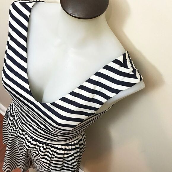 𝅺WOVEN Navy And White Stripe Zara Skater Dress - Picture 3 of 7